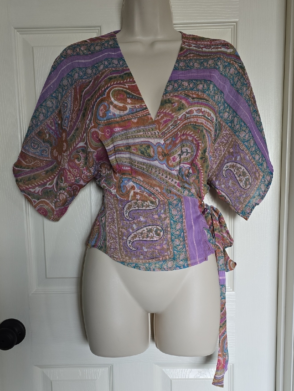 Mango Lavender and Multi-Color Paisley Wrap Blouse